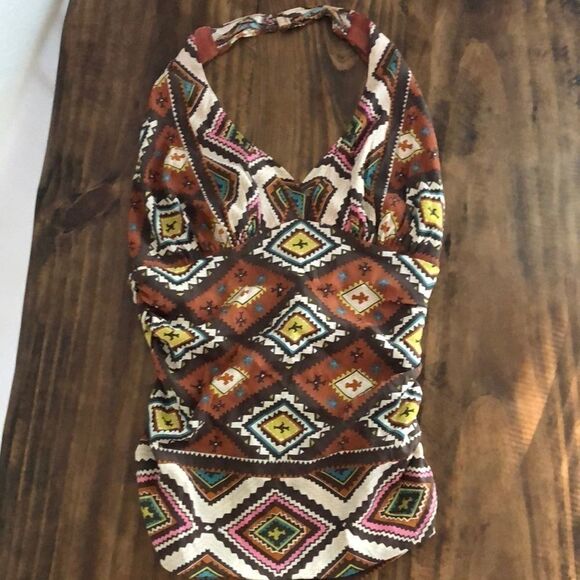 NWT Nicole Miller Tribal Boho Silk Halter Top - s - Picture 1 of 8